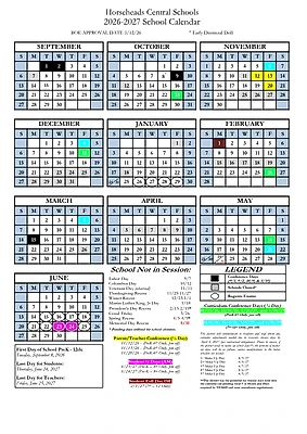 Official Horseheads Central School District district school calendar 2026-2027 original PDF preview